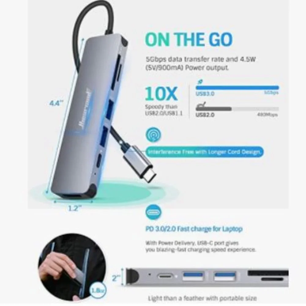 USB C Hub, Hiearcool Adapter USB C